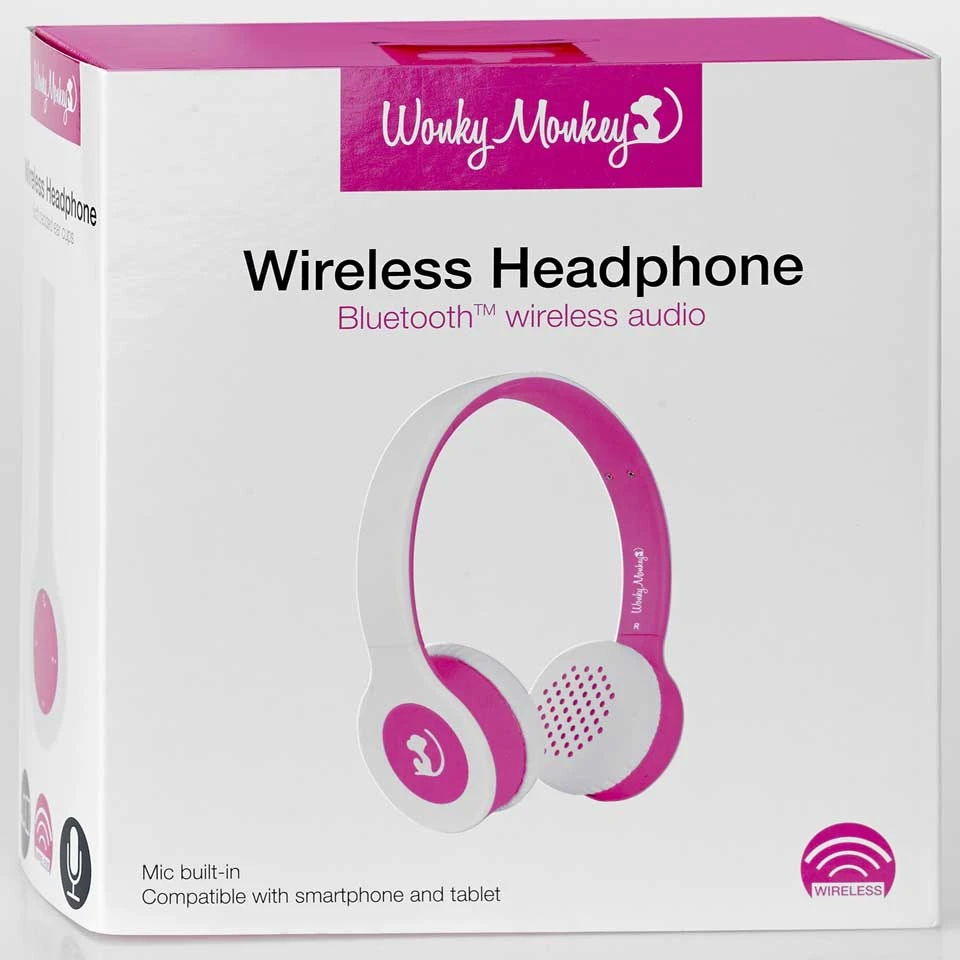 No Brand Wonky Monkey Wireless Bluetooth Koptelefoon - Roze/wit 2 No Brand Wonky Monkey Wireless Bluetooth Koptelefoon - Roze/wit - Afbeelding 2