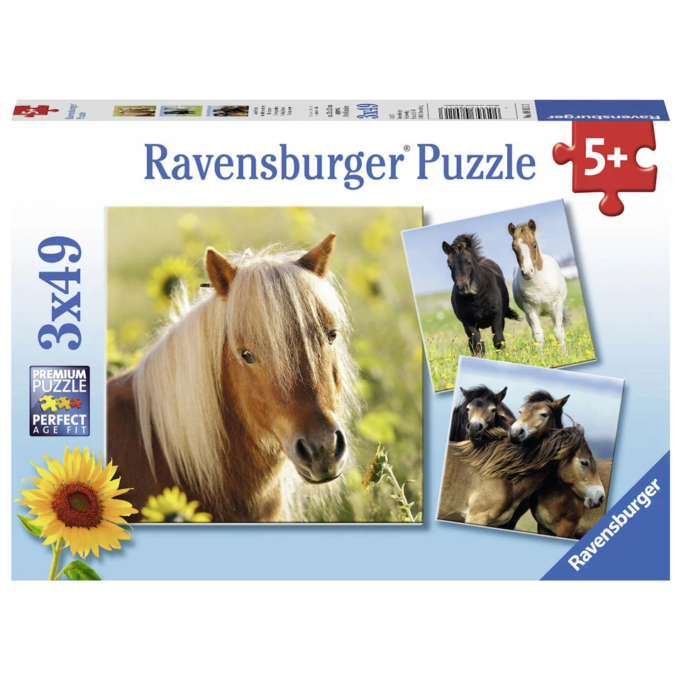 Ravensburger Puzzelsset Schattige Pony's - 3 X 49 Stukjes 1 Ravensburger Puzzelsset Schattige Pony's - 3 X 49 Stukjes