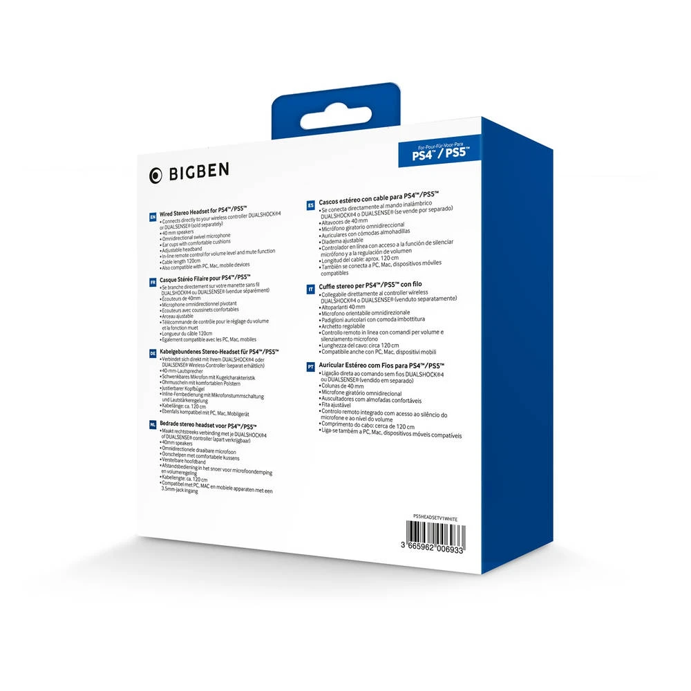 BIGBEN PS5 Stereo Gaming Headset - Wit 4 BIGBEN PS5 Stereo Gaming Headset - Wit - Afbeelding 4